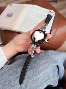 1pc 20mm/22mm Leather Chain Watch Band Compatible With Samsung Galaxy Watch 3 40mm/44mm, Galaxy Watch 5/5 Pro/4 40mm/44mm/46mm, Unisex - Black - View 3