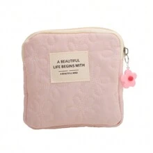 Simple Floral Quilted Square Storage Bag, Lightweight Zipper Sanitary Napkin Storage Box For Travel Storage Bag,Makeup Bag,Cosmetic Bag,Vacation Organizer,Large Capacity Makeup Organizer Makeup Case, For Lipstick, Brush, Skincare, Mobile Phone, Coin, Small Items, For Home,Gift,Vacation And Festival Halloween Christmas Multifunctional Use,Boho Vibes
