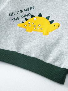 [特价] 小男孩保暖内衬加厚连帽运动衫，带刺绣恐龙图案，插肩袖 - 綠色 - 查看 4