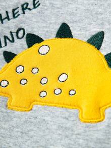 [特价] 小男孩保暖内衬加厚连帽运动衫，带刺绣恐龙图案，插肩袖 - 綠色 - 查看 5