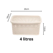 Kit 2 Baskets, 4 Liters Rattan Organizer Box With Lid, Home Organizer Basket - Màu be - Xem 2