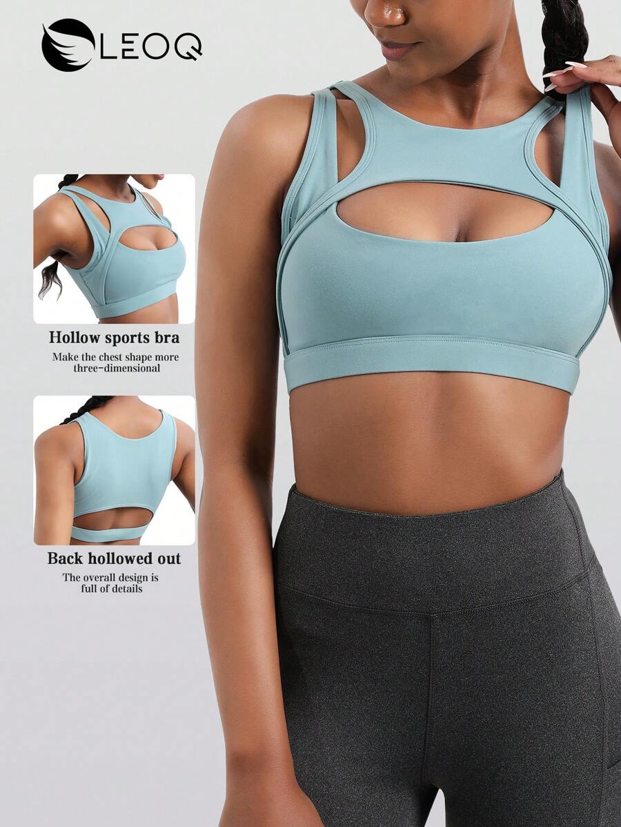 LEOQ 1 Áo ngực thể thao nữ, Áo ngực yoga thể thao khoét rỗng màu trơn - Màu xanh lam - Xem 1