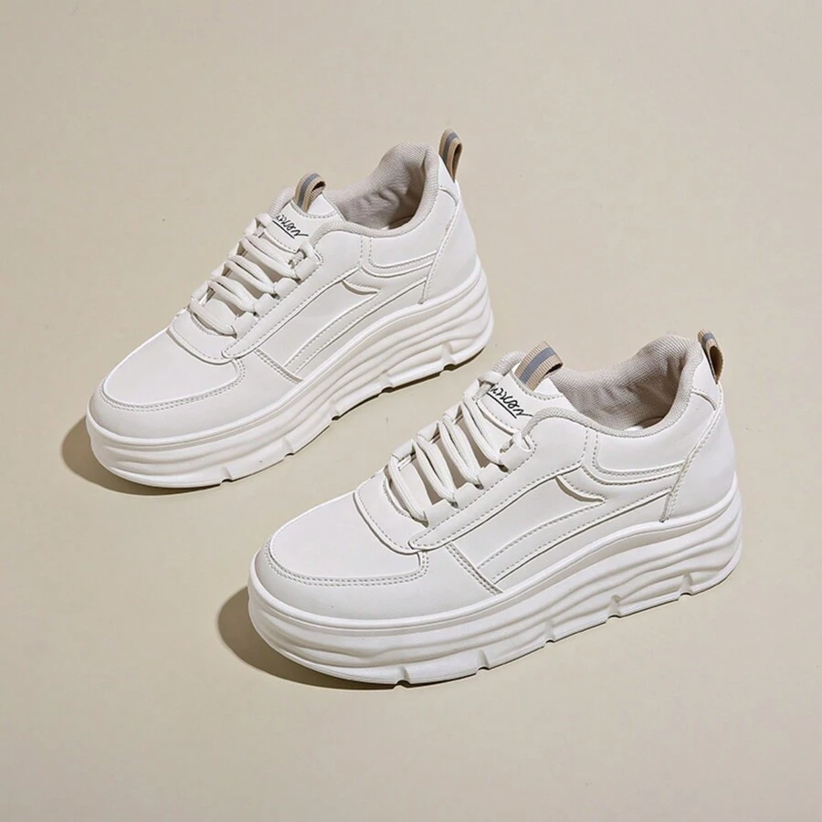 2024 年秋季新款女士厚底休闲时尚隐形厚底运动鞋 - 卡其色 - 查看 1