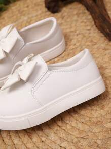 Kids Fashionable Cute Solid Color Bow Soft Bottom Non-Slip Casual White Shoes, Suitable For Daily Wear, Holiday, Party, And Performance - White - View 9