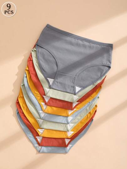9 条装 女士高腰内裤 纯色 收腹提臀 弹力三角内裤