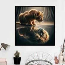 雄狮反射 5D DIY 钻石画套装 - 动物主题圆形钻石艺术，帆布马赛克工艺套装，适用于家庭客厅卧室办公室墙壁装饰，万圣节和圣诞节的理想礼物 - 彩色 - 查看 11