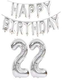 银色生日快乐数字字母铝箔气球成人生日派对装饰10 11 12 14 15 18 20 25 30 35 40 50岁60岁圣诞节 - 銀色 - 查看 34