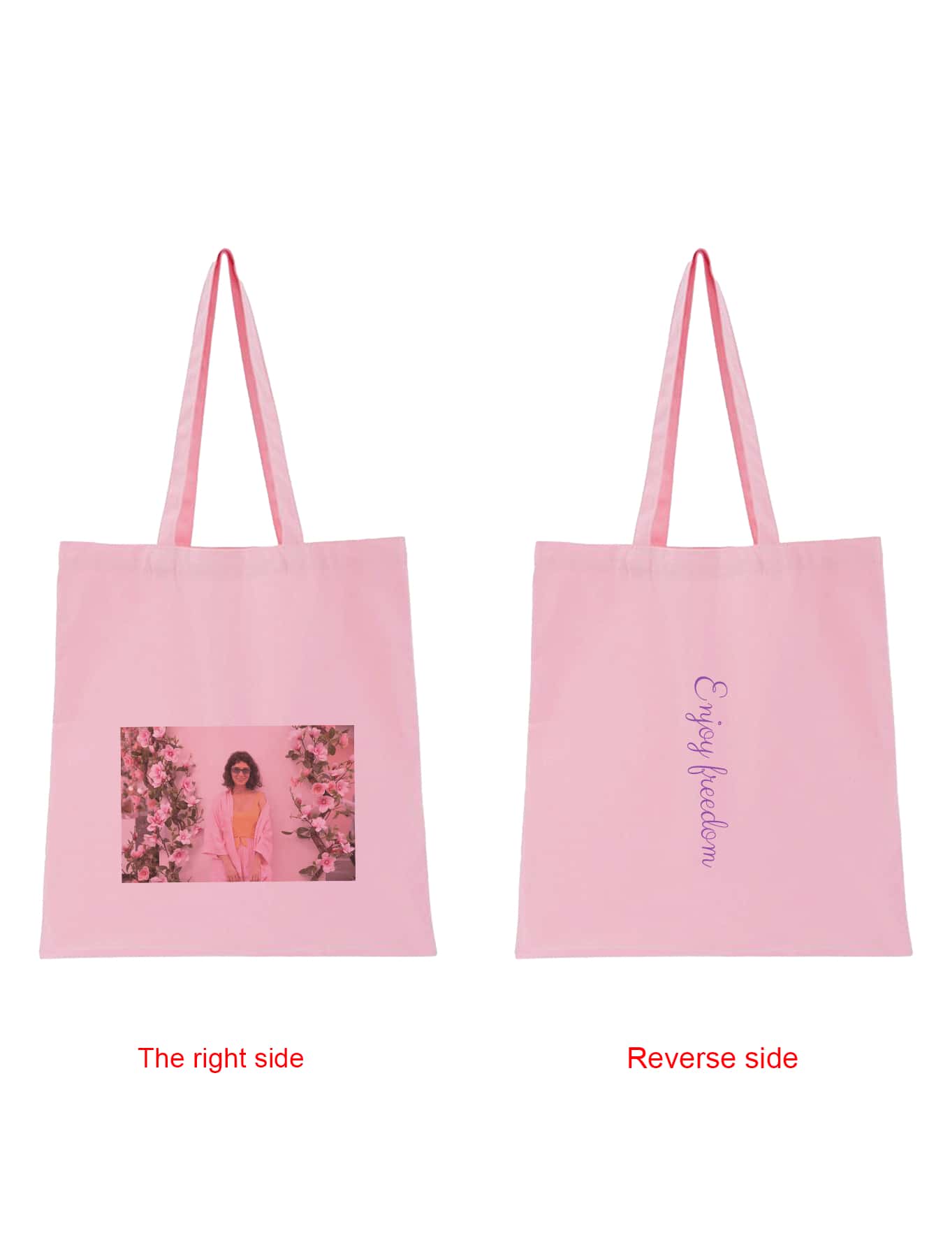 1個 カスタマイズ可能な折りたたみキャンバストートバッグ、軽量カジュアルショッピングバッグ、記念品、パーティーの装飾、ユニークなミニマリストファッション、折りたたみハンドバッグ、バレンタインデー、ハロウィン、クリスマス、誕生日ギフトに最適 - ピンク - 見る 4