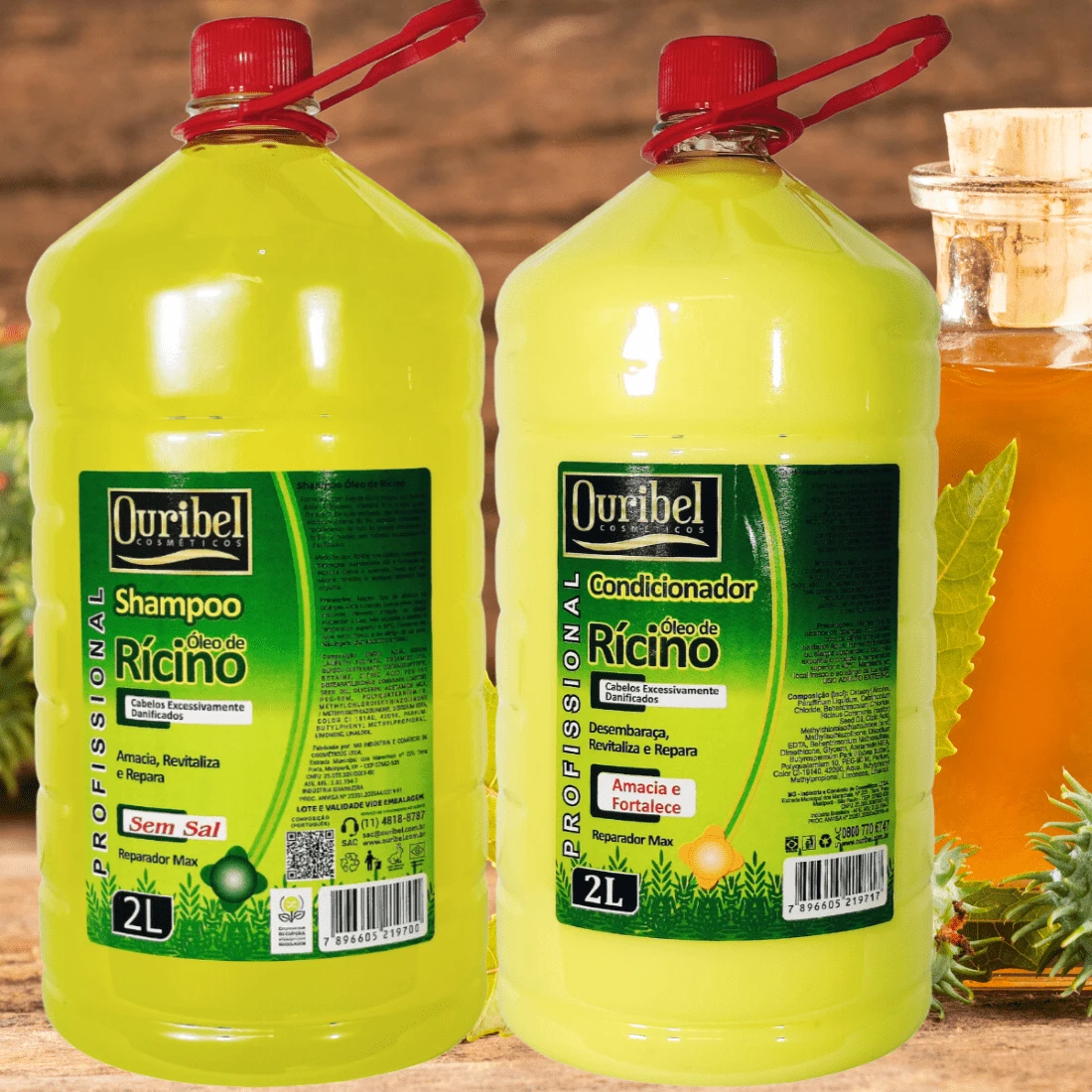 KIT SALÃO DE BELEZA Shampoo + Condicionador Rícino 4 Litros