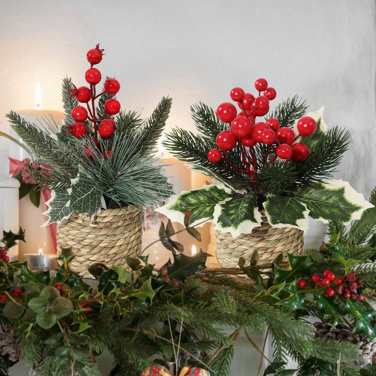 1pc, Artificial Red Berries, White Berries, Pine Needles, Mini Small