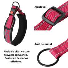 Adjustable Dog Collar With Safety Lock Padded Reflective Breathable Comfortable Soft Durable LR-0313 - màu đen - Xem 4