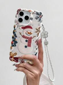 Capa protetora de celular Apple Winter Snowman com pintura trançada Wave Edge Bege pintada com corda macia compatível com iPhone 16 Pro Max/16/15/XR/7P 8P/P12 Pro Max/P13 Pro Max/P14 Pro Max/P13/P14/P11/P12/P14, XS/S/XS Max/7 8, capa grossa fofa e moderna - Multicolorido - Ver 1