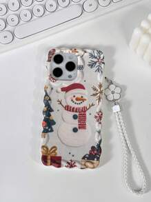 Capa protetora de celular Apple Winter Snowman com pintura trançada Wave Edge Bege pintada com corda macia compatível com iPhone 16 Pro Max/16/15/XR/7P 8P/P12 Pro Max/P13 Pro Max/P14 Pro Max/P13/P14/P11/P12/P14, XS/S/XS Max/7 8, capa grossa fofa e moderna - Multicolorido - Ver 3