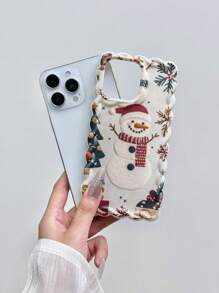Capa protetora de celular Apple Winter Snowman com pintura trançada Wave Edge Bege pintada com corda macia compatível com iPhone 16 Pro Max/16/15/XR/7P 8P/P12 Pro Max/P13 Pro Max/P14 Pro Max/P13/P14/P11/P12/P14, XS/S/XS Max/7 8, capa grossa fofa e moderna - Multicolorido - Ver 4