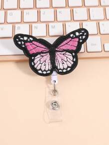 1pc Butterfly Shaped Retractable Easy Clip, Cute Cartoon Office Supply & Student Accessory ID Badge Holder - Pink - View 1