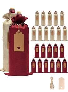 Set de 6/12 bolsas con cordón para botellas de vino, bolsas y etiquetas reutilizables para regalo, para decoración de fiesta de cumpleaños, boda, Navidad, Año Nuevo y suministros para fiestas