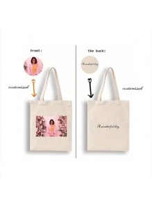 One-Piece Custom Canvas Bag, Foldable, Lightweight And Casual Shopping Bag, Perfect For Customized Souvenirs, Party Decorations, Unique, Simple And Stylish Foldable Shopping Tote Bag, Ideal For Valentine's Day, Halloween, Christmas, Birthday Gifts, And New Year's Gifts. Full Of Charm! - Beige - View 11