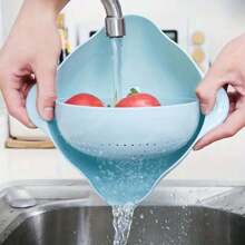 双层塑料滤网篮、厨房蔬菜清洗机、淘米漏勺、水果碗