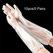 20 件装超长厨房清洁手套，防水防油，耐用舒适的塑料手套，多用途用于洗碗、清洁、园艺 - 不含酒精的材料 - 白色 - 查看 9