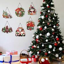 6pcs/Set Christmas Diamond Art Kit - 5D Christmas Diamond Hanging Ornaments, Including Christmas Tree, Wreath, Snowman Designs, Acrylic Diamond Painting Crafts For Wall, Door, Window Decoration