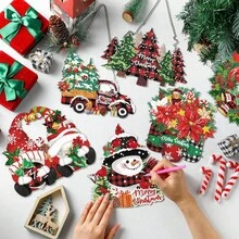 6pcs/Set Christmas Diamond Art Kit - 5D Christmas Diamond Hanging Ornaments, Including Christmas Tree, Wreath, Snowman Designs, Acrylic Diamond Painting Crafts For Wall, Door, Window Decoration