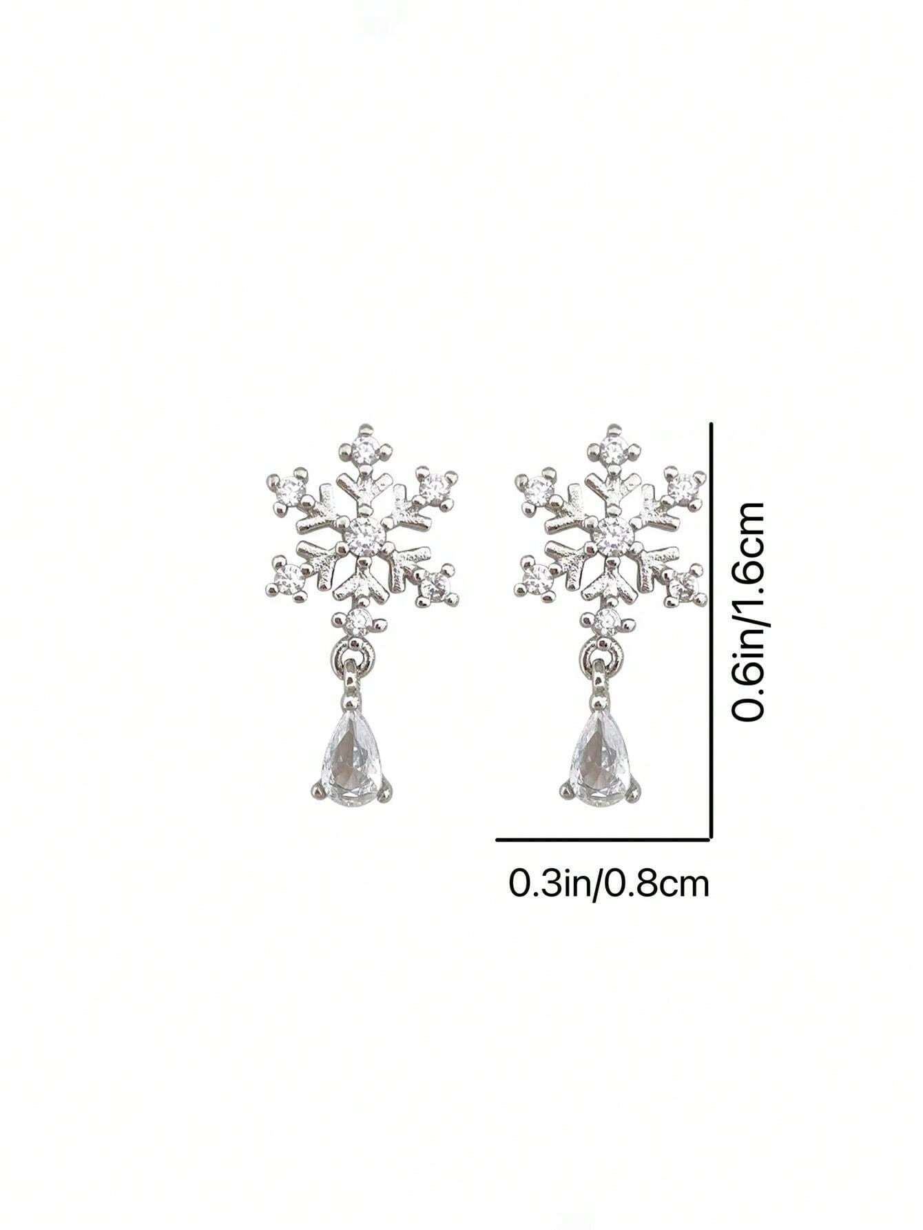 1pair Elegant Christmas Snowflake Water Drop Pendant Earrings, Suitable