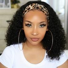 Headband Wig Human Hair Curly Wave None Lace Front Wig Human Hair Machine Made Wigs Glueless Curly Hair Headband Half Wigs For Women Human Hair Natural Color - SNatural - View 1