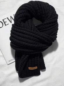 1pc Knitted Scarf, Unisex Thick Warm Casual Shawl, Fashionable High-End Feel For Autumn/Winter, Random Logo