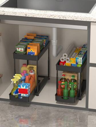 Under Sink Organizers And Storage, 2-Tier Sliding Cabinet Basket Organizer, Multi-Purpose Under Sink Organizers And Storage For Bathroom Kitchenwith