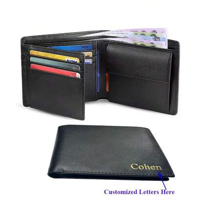 Carteira personalizada com iniciais e nome, 1 peça, 100% couro bovino genuíno, letras personalizadas, bloqueio RFID, fina, tripla, masculina, com bolso para moedas e janela para identificação, carteira minimalista antirroubo, presente, carta, material escolar portátil, para adolescentes, alunos do ensino fundamental, alunos do ensino fundamental, alunos do ensino médio, alunos do ensino médio, alunos do ensino médio, estudantes universitários, calouros, alunos do segundo ano, calouros, carteiras e porta-cartões personalizados, chique casual de rua