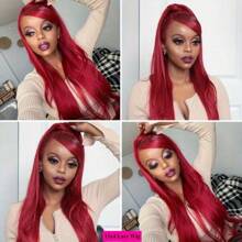 34 Inch 13x4 Red HD Transparent Lace Front Wigs 200% Density Human Hair Pre Plucked With Baby Hair Red Colored Straight Lace Frontal Wigs Human Hair Glueless Wigs For Black Women - SRed - 查看 6