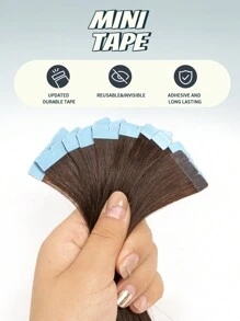 10pcs Mini Tape-In Hair Extensions, Real Human Hair, #2 Dark Brown, 14-22 Inches, Remy Human Hair, Double-Sided Invisible Tape-In Extensions - S2 - View 5