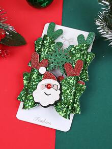 2 件套女孩儿童圣诞风格可爱独特耳饰闪光蝴蝶结女孩发夹发夹适合派对和造型 - 彩色 - 查看 12