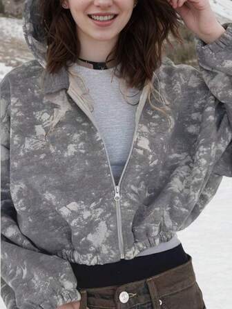 Women's Street Style Cropped Zipper Hoodie Sweatshirt