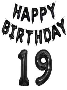黑色生日快乐数字铝箔气球成人生日派对装饰10 11 14 15 16 18 25 30 35 40 50 60 70岁，圣诞节 - 黑色 - 查看 14