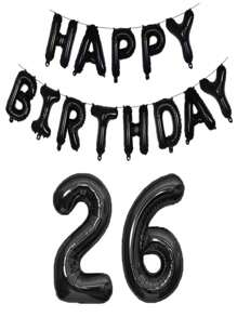 黑色生日快乐数字铝箔气球成人生日派对装饰10 11 14 15 16 18 25 30 35 40 50 60 70岁，圣诞节 - 黑色 - 查看 26