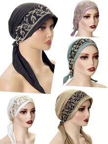 1 chiếc khăn trùm đầu thêu đàn hồi thanh lịch cho nữ, trang trí ren hoa polyester thời trang, phù hợp với mọi mùa - A - Xem 11