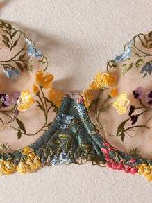 (Random Ditsy Floral) Embroidered Sexy Lingerie Set - Multicolor - View 7