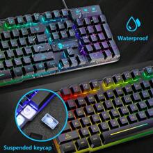 HOOPOND Wired Mechanical Feel Gaming Keyboard And Mouse Set Rainbow LED 104 Keys USB Illuminated Light Up Keyboard 2400DPI 6 Buttons Optical Gaming Mouse Mice+Gaming Mouse Pads For PS4 X Box PC Laptop,US LAYOUT - Black - View 4
