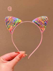 1/2/3/4/5/6pcs Girls Colorful Cat Ear Sequin Hair Hoop - Multicolor - View 24