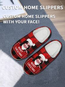 1 Pair Christmas Custom Home Slippers, Personalized Santa Photo Home Slippers, Custom Christmas Hat Thick Sole Home Slippers, Personalized Home Slippers, Photo Home Slippers, Personalized Home Slippers For Women And Men, Personalized Home Slippers, Halloween Gift, Funny Gift ﻿ - White - View 5