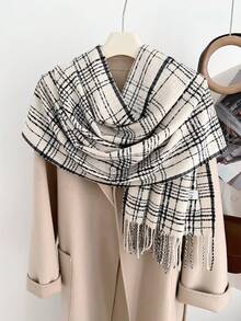 1 件多色格子围巾/披肩，温暖且适合日常使用、节日和冬季秋季礼物 - 彩色 - 查看 8