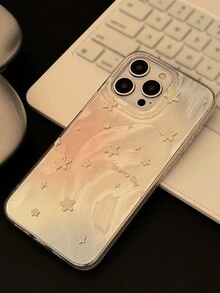 1 pieza Estuche de teléfono estilo coreano de nicho GUCADI con plata, estrella pequeña y pluma compatible con Apple iPhone 16, 16 Plus, 16 Pro, 16 Pro Max - Multicolor - Ver 4