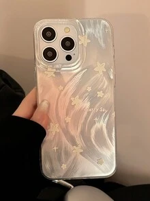 1 pieza Estuche de teléfono estilo coreano de nicho GUCADI con plata, estrella pequeña y pluma compatible con Apple iPhone 16, 16 Plus, 16 Pro, 16 Pro Max - Multicolor - Ver 3