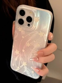 1 pieza Estuche de teléfono estilo coreano de nicho GUCADI con plata, estrella pequeña y pluma compatible con Apple iPhone 16, 16 Plus, 16 Pro, 16 Pro Max - Multicolor - Ver 2