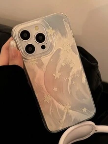 1 pieza Estuche de teléfono estilo coreano de nicho GUCADI con plata, estrella pequeña y pluma compatible con Apple iPhone 16, 16 Plus, 16 Pro, 16 Pro Max - Multicolor - Ver 6