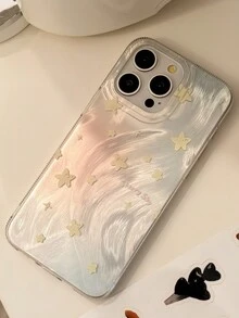 1 pieza Estuche de teléfono estilo coreano de nicho GUCADI con plata, estrella pequeña y pluma compatible con Apple iPhone 16, 16 Plus, 16 Pro, 16 Pro Max - Multicolor - Ver 5