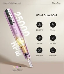 MelodySusie 25000RPM PC180F Cordless Rechargeable Nail Drill, Professional Self Care Electric Nail File For Acrylic & Gel Nails, Portable Efile Manicure Pedicure Kit, Maquina De Uñas Recargable,Christmas Gifts - 紫色 - 查看 4