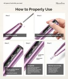 MelodySusie 25000RPM PC180F Cordless Rechargeable Nail Drill, Professional Self Care Electric Nail File For Acrylic & Gel Nails, Portable Efile Manicure Pedicure Kit, Maquina De Uñas Recargable,Christmas Gifts - 紫色 - 查看 5