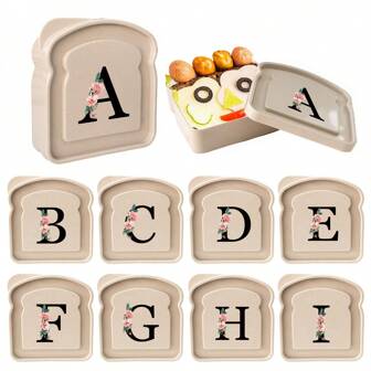 首字母标记吐司盒 字母 A-Z 可重复使用的三明治容器 三明治盒 食品容器 可密封容器三明治盒 吸管三明治容器 小容器三明治托盘 圣诞礼物